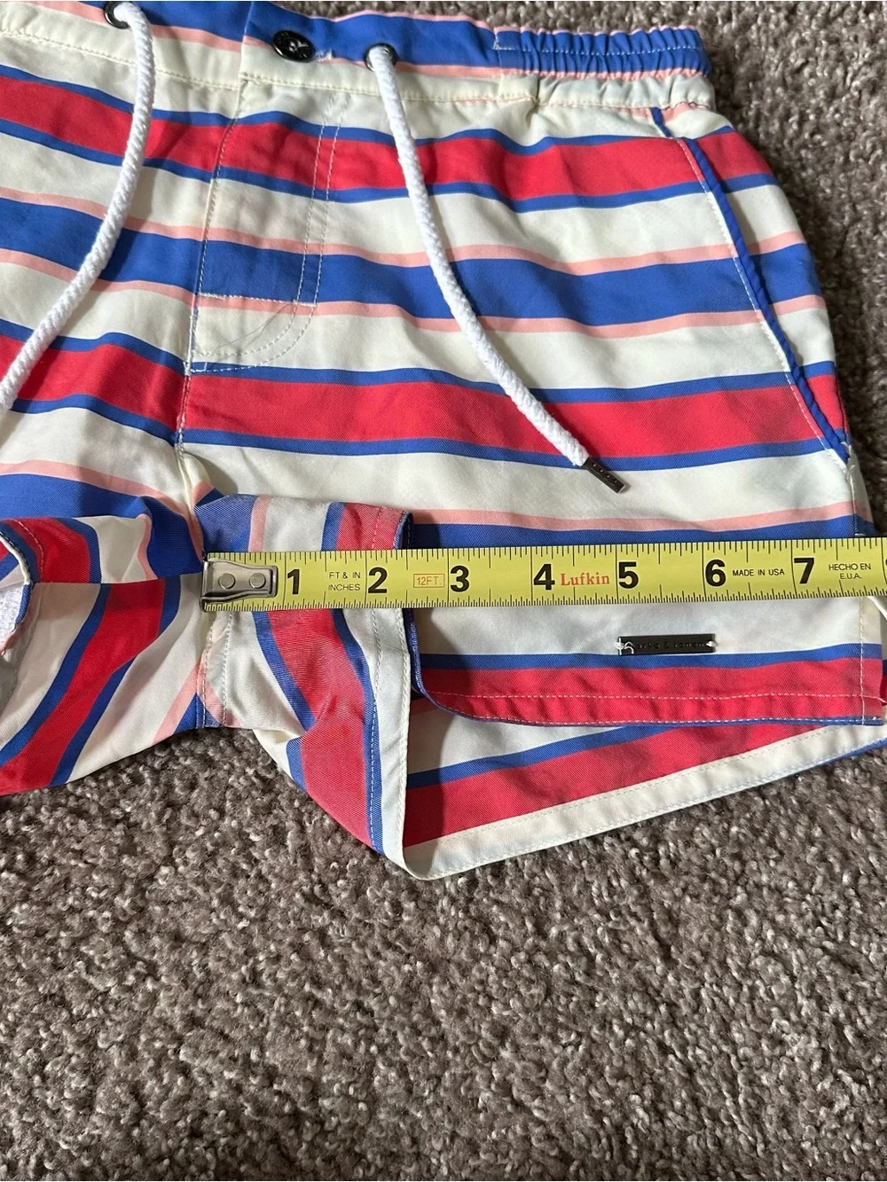 Parke & Ronen Pink, Blue & White Striped Swim Trunks Men’s XS Swimsuit